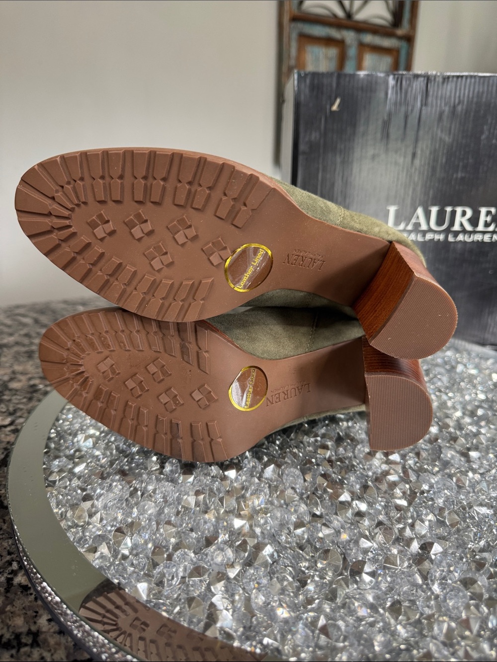 Ralph Lauren Olive Suede Stacked Heel Chelsea Boot NEW 6 - Picture 9 of 15